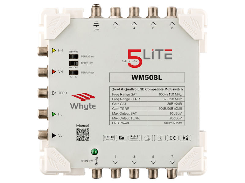 Whyte 5 Lite WM508L 5 Wire 8-Way Multiswitch inc PSU